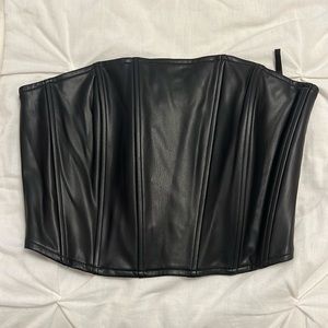Black leather zip up crop top Size S